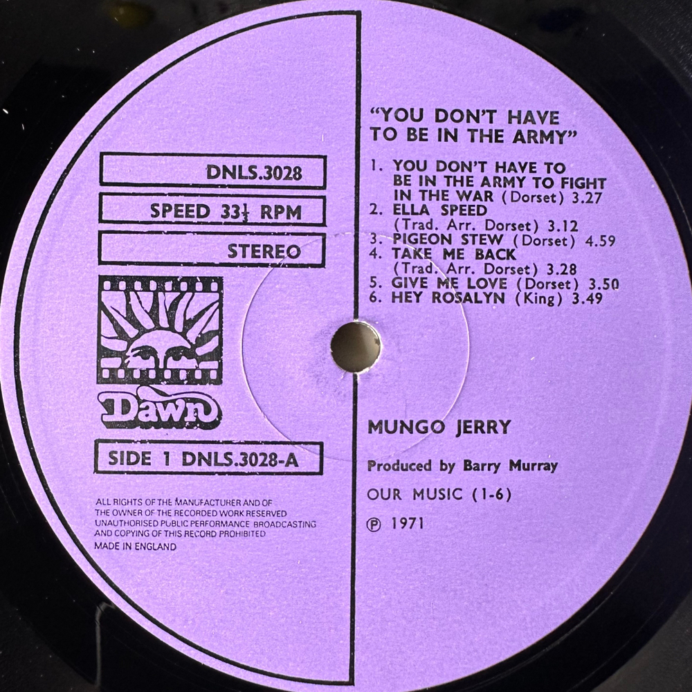 Mungo Jerry ‎– You Don't Have To Be In The Army (Англия 1971г.)