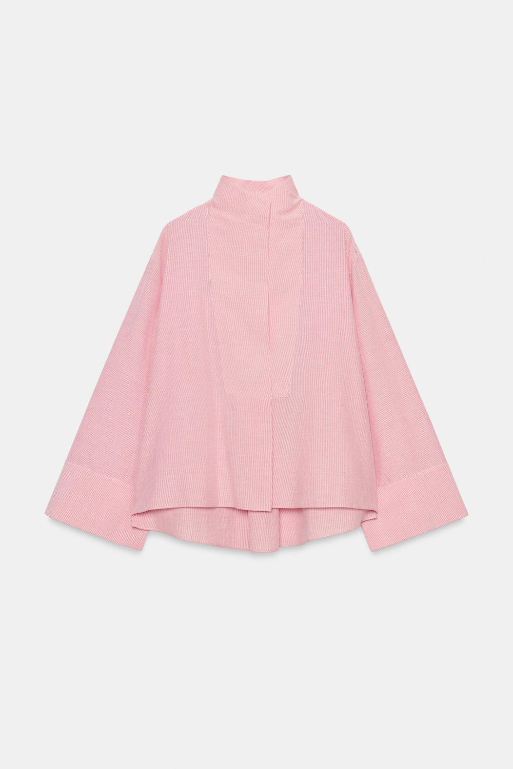 ZARA РУБАШКА В ПОЛОСКУ С МАНИШКОЙ ZW COLLECTION, ТЕМНО-РОЗОВЫЙ