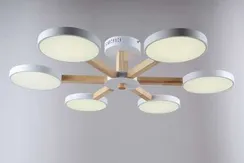 Люстра потолочная светодиодная NewRgy 18026STD/6 WHITE+WOOD+WHITE, 24 Вт, белая и древесная