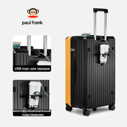 Чемодан Paul Frank "Long Way" | 5 Wheels+USB+Cup holder (Black&Orange)