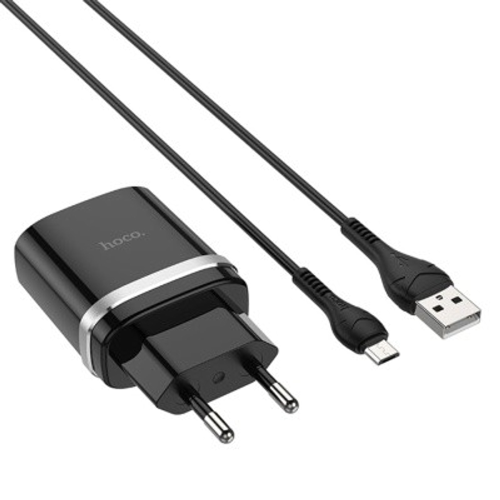 Сетевое зар. устр. Hoco C12Q с шнуром Micro 1USB QC3.0 2.4A черное