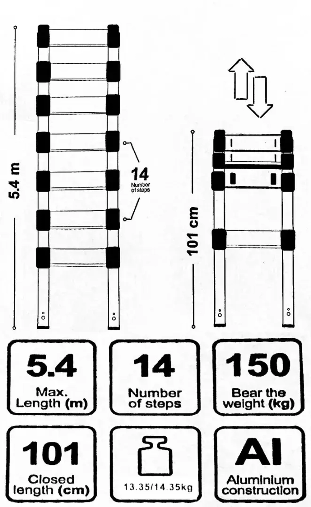 Лестница телескопическая алюм. бытовая 5.4м (14 ступ.) Scheppach Sch-UP540