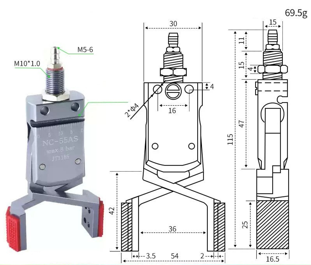 Mini-nc-55as (inner support range: 54-78mm) external teeth without sensor line