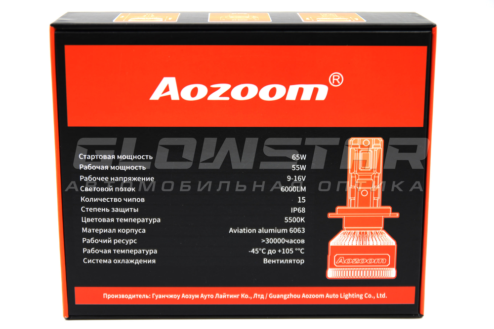 Светодиодные лампы Aozoom P6 H4 с вентилятором, 12V 55W 6000Lm (комплект, 2шт)