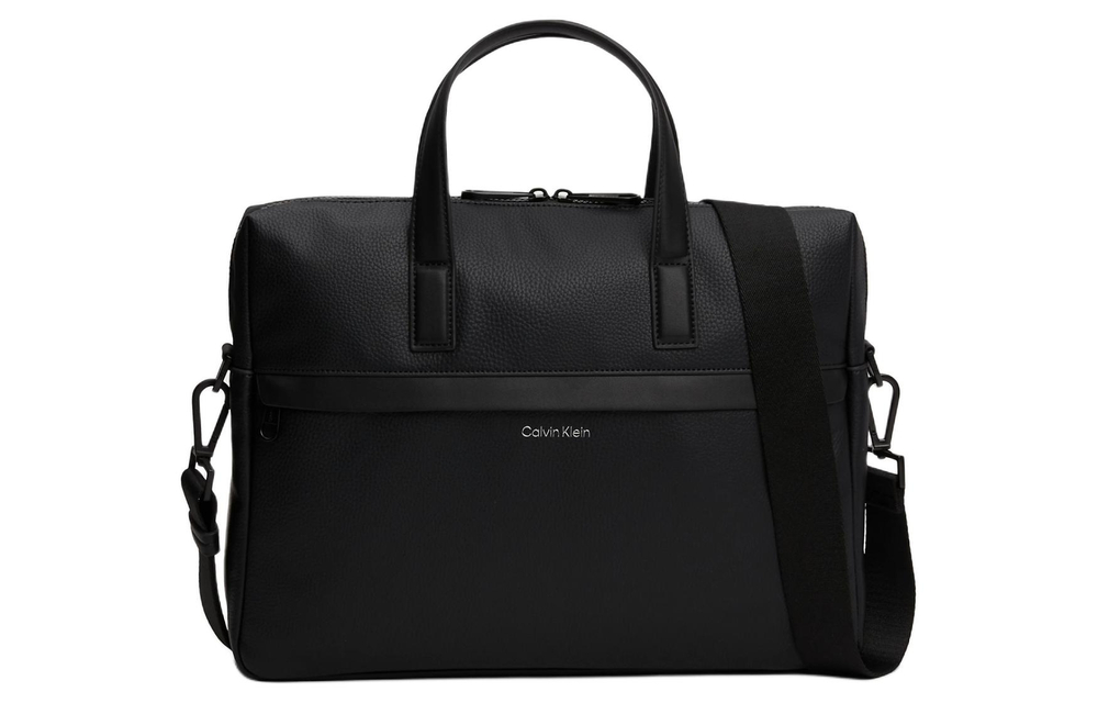 CALVIN KLEIN Polyurethane Portable One Shoulder Crossbody Laptop Bag Men"s Black Pebble