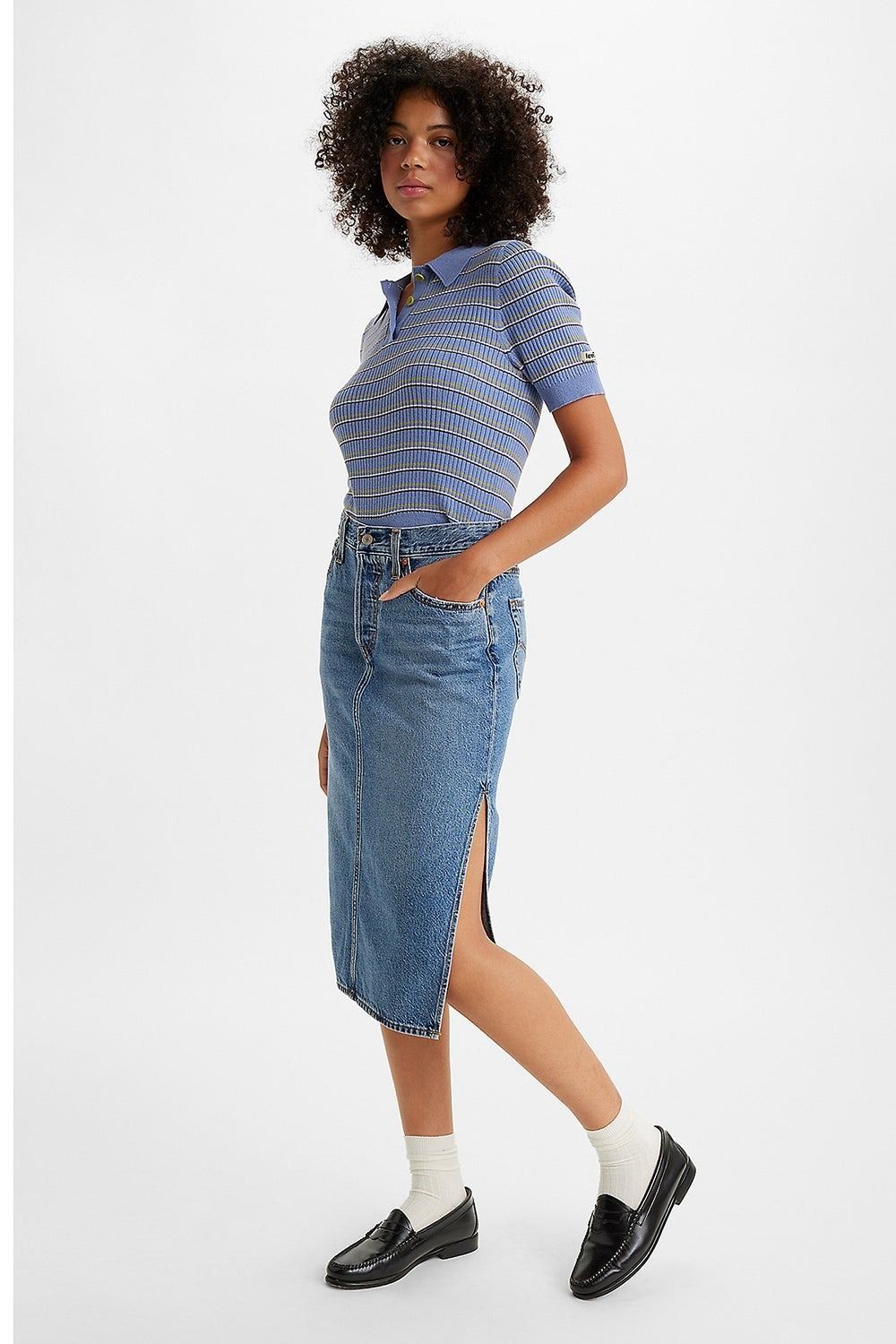 Юбка джинсова женская LEVI'S SIDE SLIT SKIRT MED INDIGO - WORN IN