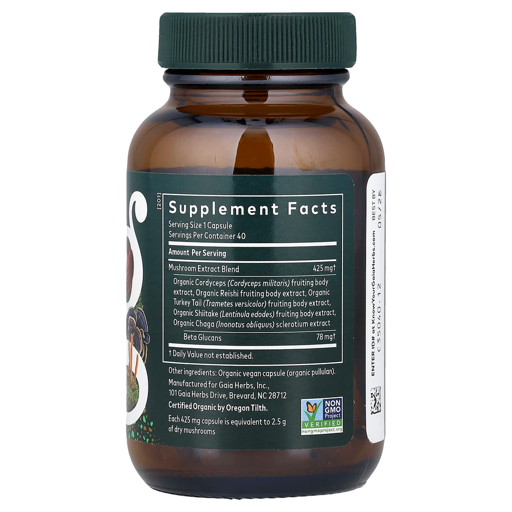 Gaia Herbs, Everyday Mushrooms, 40 веганских капсул