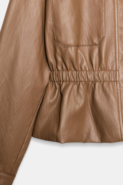 ZARA КУРТКА ИЗ ИСКУССТВЕННОЙ КОЖИ, ЭЛАСТИЧНАЯ ТАЛИЯ, СЕРОВАТО-КОРИЧНЕВЫЙ