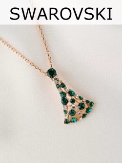 Подвеска на цепочке Россыпь из зеленых камней Swarovski