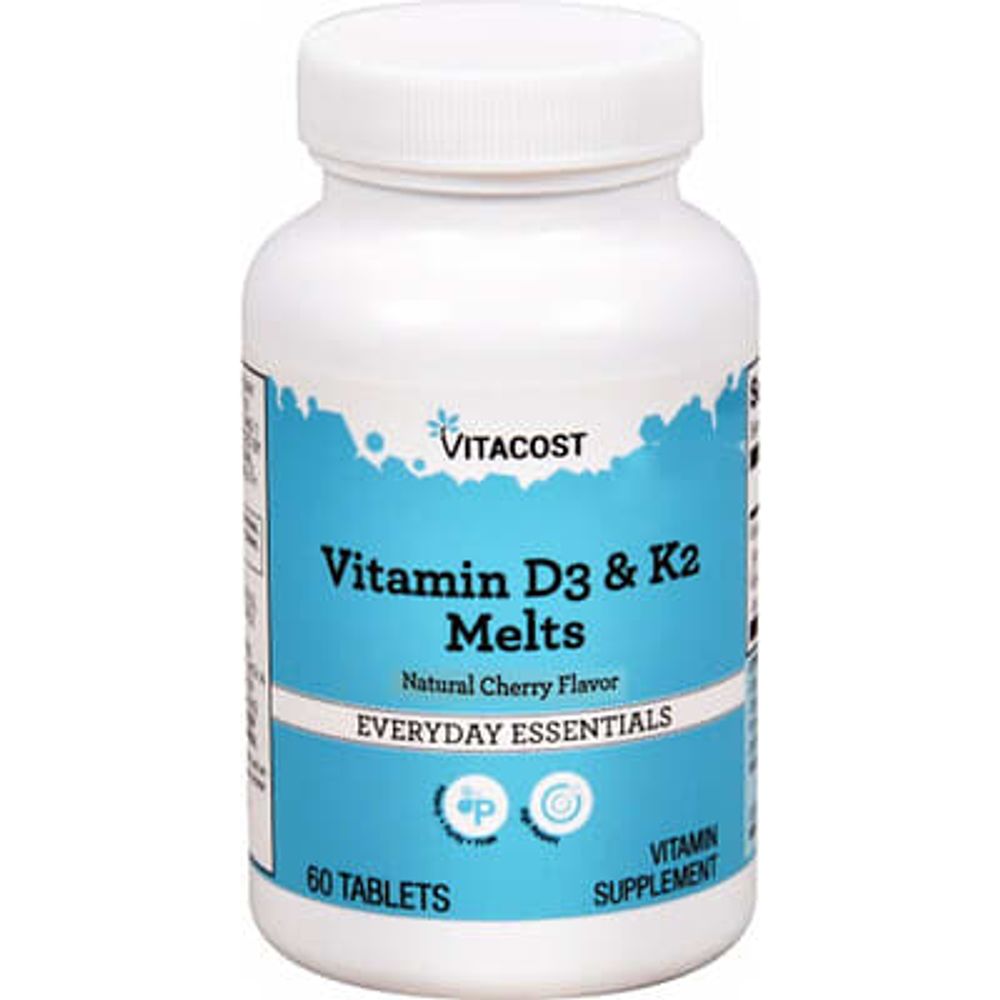 Vitacost, витамины D3 и K2, натуральный вишневый вкус, 60 таблеток