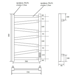 Полотенцесушитель электрический Point Феникс PN15858W П7 500x800, диммер справа, белый схема