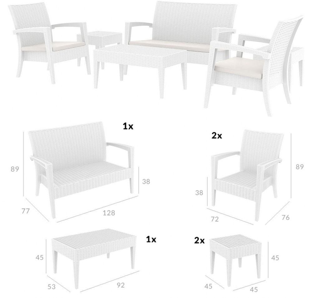 Комплект пластиковой плетеной мебели Siesta Contract Miami Lounge Set, белый