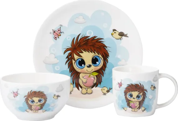 Yemək dəsti Ardesto Set of children's dishes Sweet hedgehog, 3 pcs., new bone china