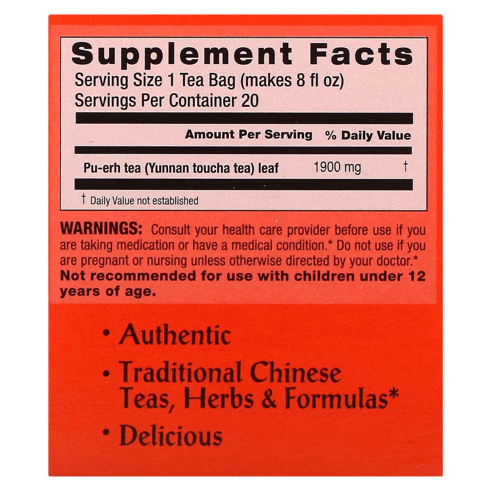 Triple Leaf Tea, Cholesterid™, чай пуэр, 20 чайных пакетиков, 38 г (1,34 унции)