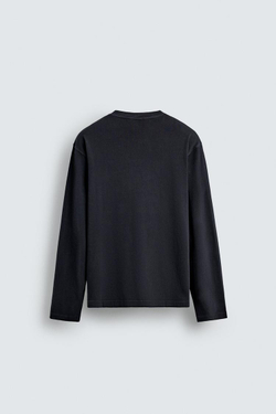 ZARA Х AARON LEVINE ФУТБОЛКА С ДЛИННЫМИ РУКАВАМИ И НАГРУДНЫМ КАРМАНОМ, МОРСКОЙ СИНИЙ