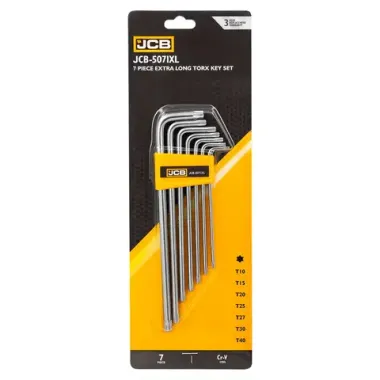 Набор ключей TORX Г-образных экстра длинных 7пр.(Т10,Т15,Т20,Т25,Т27,Т30,Т40) в пластиковом держателе JCB JCB-5071XL