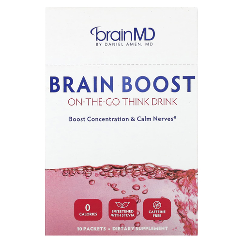 BrainMD, Brain Boost, напиток для мозга, который можно взять с собой, без кофеина, 10 пакетиков