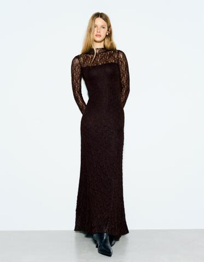 Женское длинное кружевное платье с длинными рукавами - BERSHKA