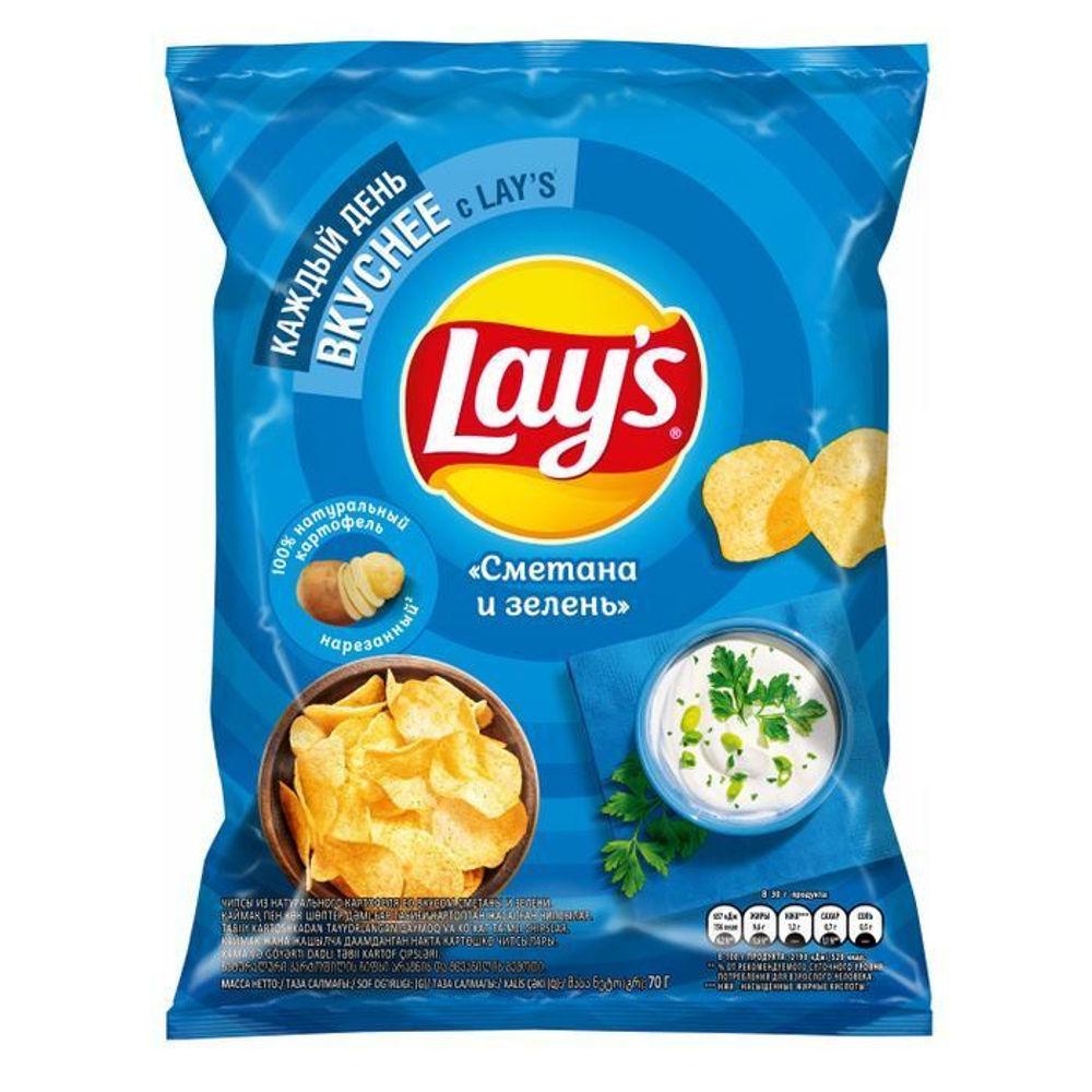 Lays чипсы Сметана зелень 70гр