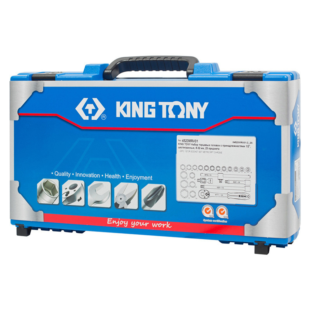 KING TONY (4523MRV01) Набор торцевых головок с принадлежностями 1/2", 6-гранные, 8-32 мм, 23 предмета