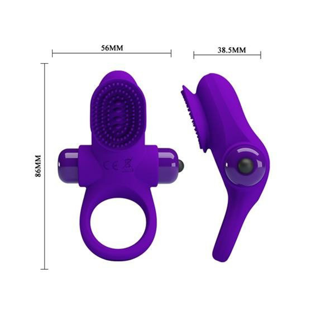 Фиолетовое эрекционное виброкольцо в клиторальной щеточкой Pretty Love Vibrant Penis Ring II BI-210205-1