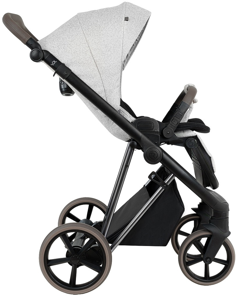 Детская коляска Roan Sol Vintage Luxury 2.0 3 в 1 с автокреслом Pituso Baesa Pro Black,Beige Canopy PIX/50/L Pixel/Light/Black/руч.Cappuccino