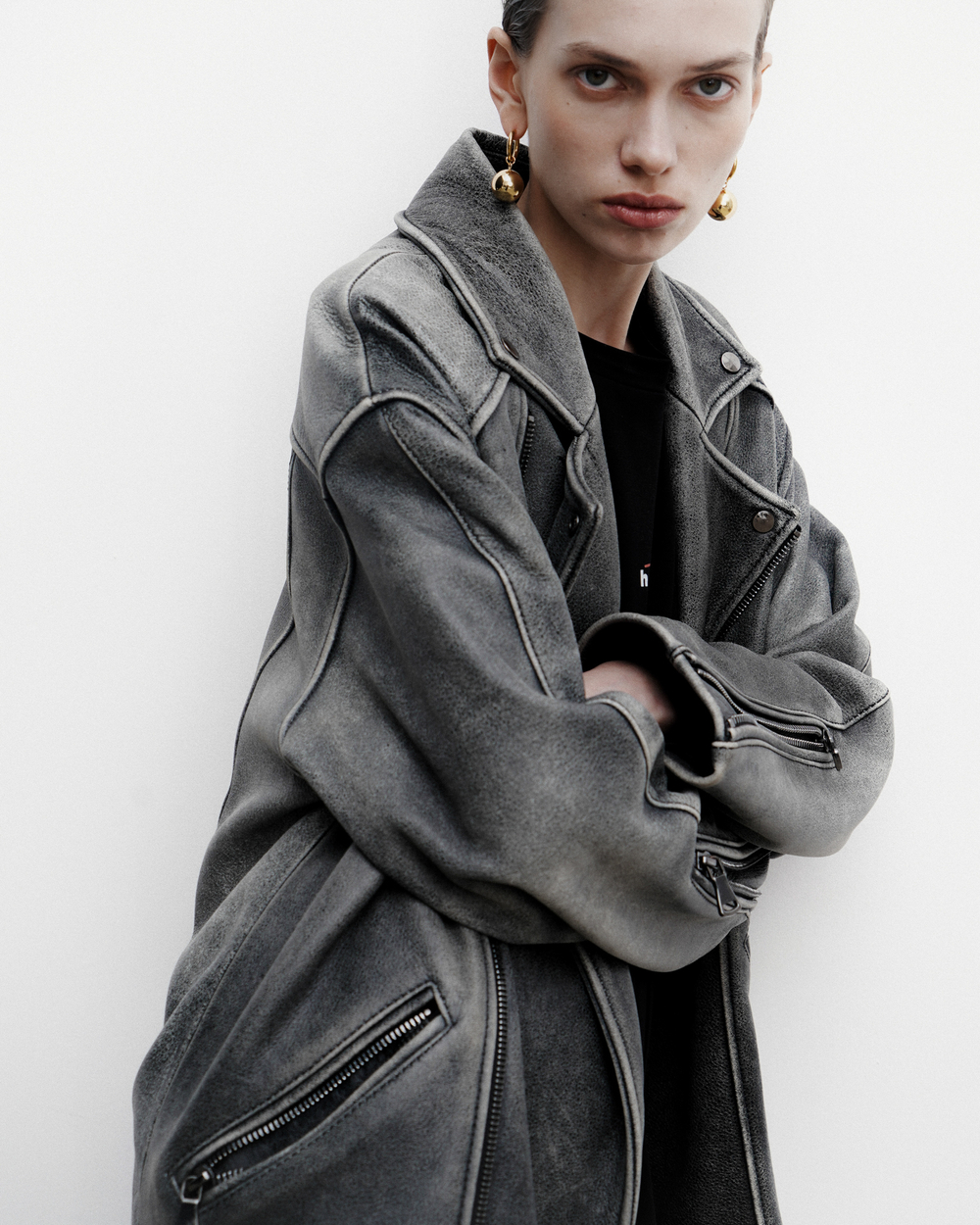 Куртка кожаная Big Oversized VINTAGE черная