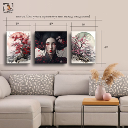 Картина модульная "Она самурай", 80 см х 40 см