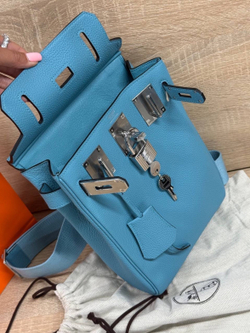 Нагрудная сумка слинг Hermes Kelly (Messenger) голубая
