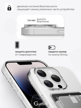 Чехол накладка iPhone 14 Pro Max 6.7" Gurdini силикон с отделением для карты прозрачный