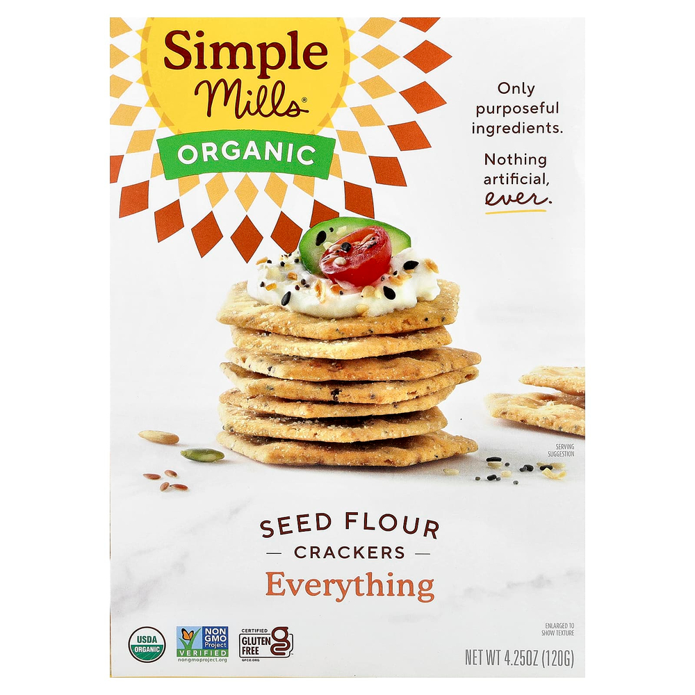 Simple Mills, Крекеры из органической муки, все, 4,25 унции (120 г)