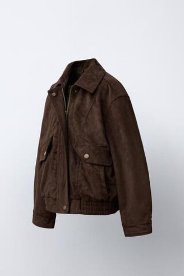 ZARA БОМБЕР ИЗ ИСКУССТВЕННОЙ ЗАМШИ, ШОКОЛАДНЫЙ