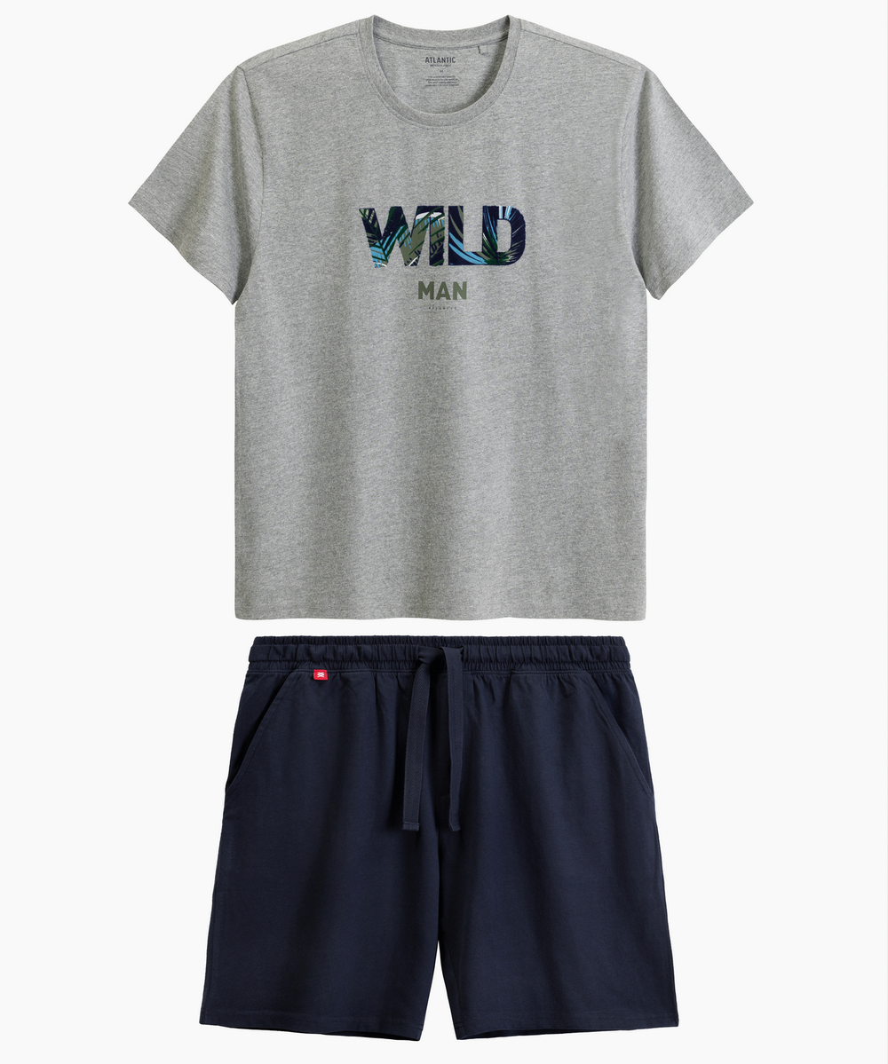 Мужская пижама Atlantic, 1 шт. в уп., хлопок, серый меланж + тёмно-синяя, NMP-396