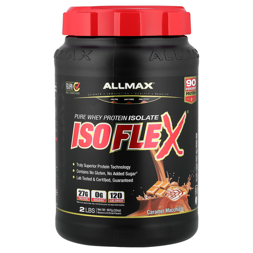 ALLMAX, ISOFLEX®, чистый изолят сывороточного протеина, карамель макиато, 2 фунта (907 г)