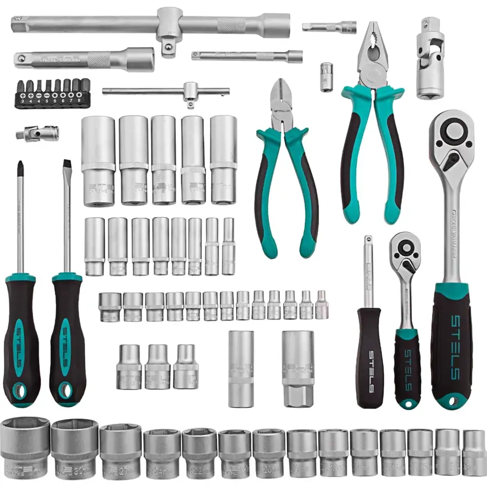 Набор инструментов, 1/2", 1/4", CrV, 69 предм.// STELS 14108