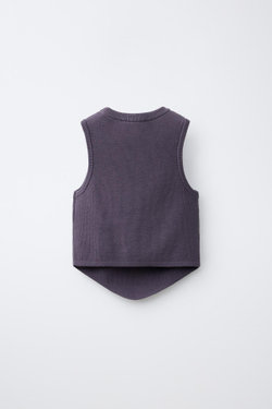 ZARA ТРИКОТАЖНЫЙ ТОП С ЗЕРКАЛЬНЫМИ АППЛИКАЦИЯМИ, БАКЛАЖАННЫЙ