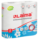 Полотенца бумажные бытовые, спайка 2 шт., 2-х слойные, (2×30 м), LAIMA, 22×23 см, белые, 2 упаковки.