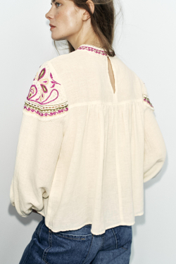 ZARA БЛУЗА С ВЫШИВКОЙ, ЭКРЮ