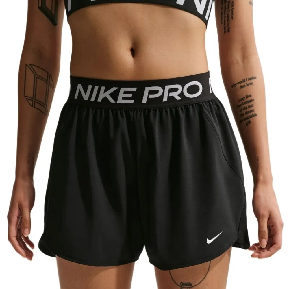 Женские Шорты теннисные Nike Pro Dri-Fit Mid Rise Brief Lined 3in Woven - black/white