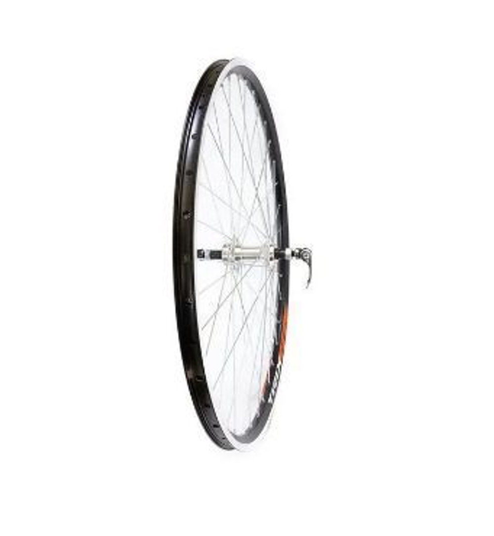 Колесо заднее 27.5" TRIX алюминиевый, двойной, 36H, фрезерованный, 584х18.6/24.4х19мм, A/V, анодированный, черный, втулка алюминиевая, V-br, под трещотку, эксцентрик, серебристая, спица серебристая