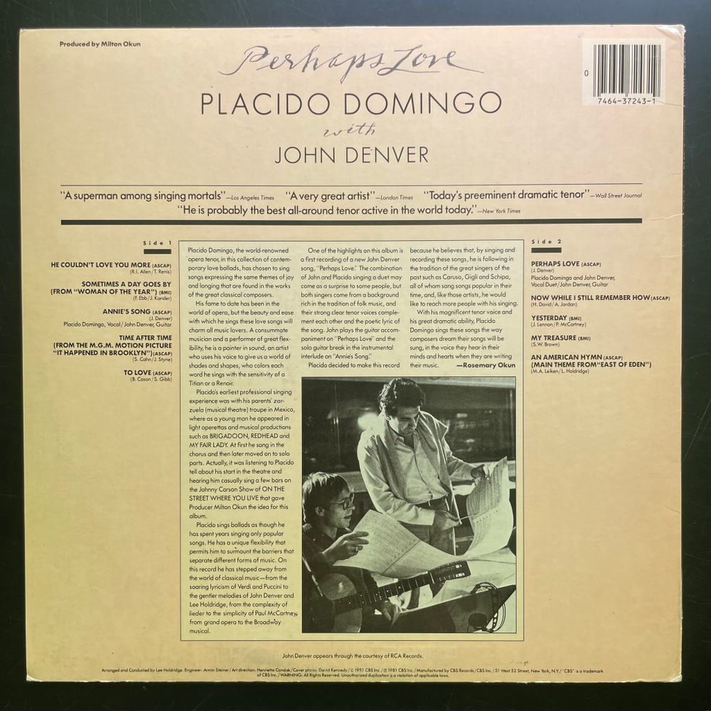 Placido Domingo With John Denver ‎– Perhaps Love (США 1981г.)