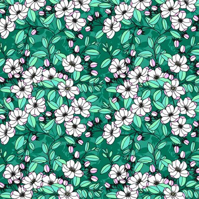 Seamless pattern of flowers, apple tree branches.