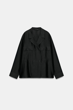 ZARA РУБАШКА НА ЗАПАХ С КАРМАНАМИ — ZW COLLECTION, ЧЕРНЫЙ