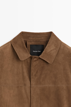 Massimo Dutti Легкая замшевая куртка-рубашка, коричневый