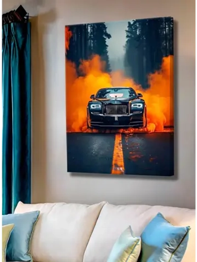 Картина "Rolls-Royce в огне", интерьерная 50х70см 1шт.