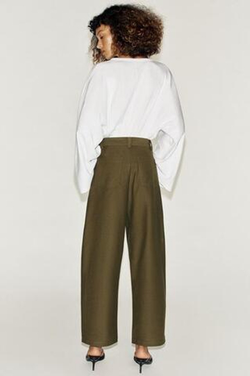 ZARA БРЮКИ БАРРЕЛЬ, ТЕМНЫЙ ХАКИ