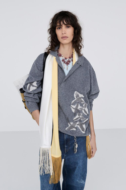 ZARA X BAISI GUADAGNINO КОНТРАСТНОЕ ОЖЕРЕЛЬЕ С МЕТАЛЛИЧЕСКИМИ ЦВЕТКАМИ, ТЕМНО-КРАСНЫЙ