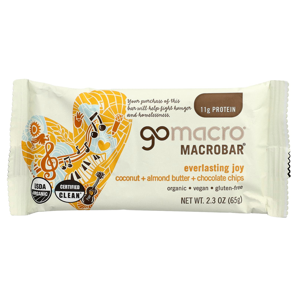 GoMacro, MacroBar®, Everancing Joy, кокосовое масло, миндальная паста и шоколадная крошка, 4 батончика по 65 г (2,3 унции)
