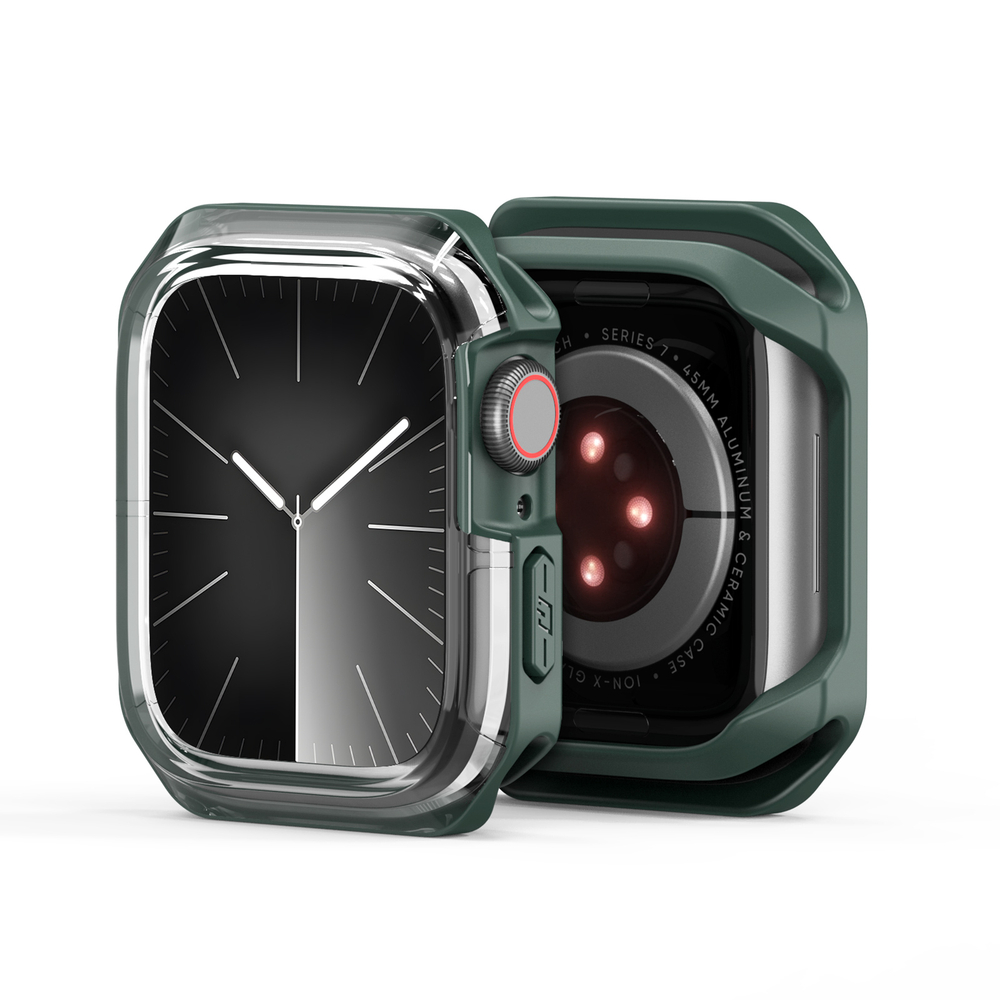 Чехол-бампер с зелеными вставками от Dux Ducis для часов Apple Watch 45мм на модели 7, 8 и 9 серии, серия Tamo Series Case