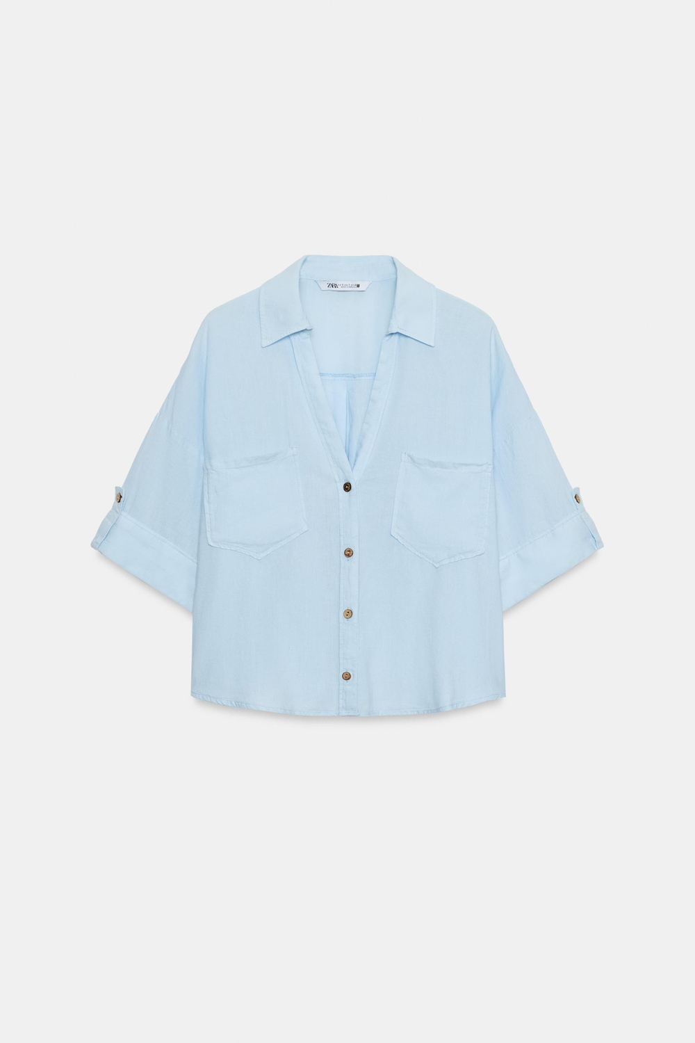 УКОРОЧЕННАЯ РУБАШКА ИЗ СМЕСОВОГО ЛЬНА — ZARA